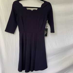 LULU navy botneck scallop dress
